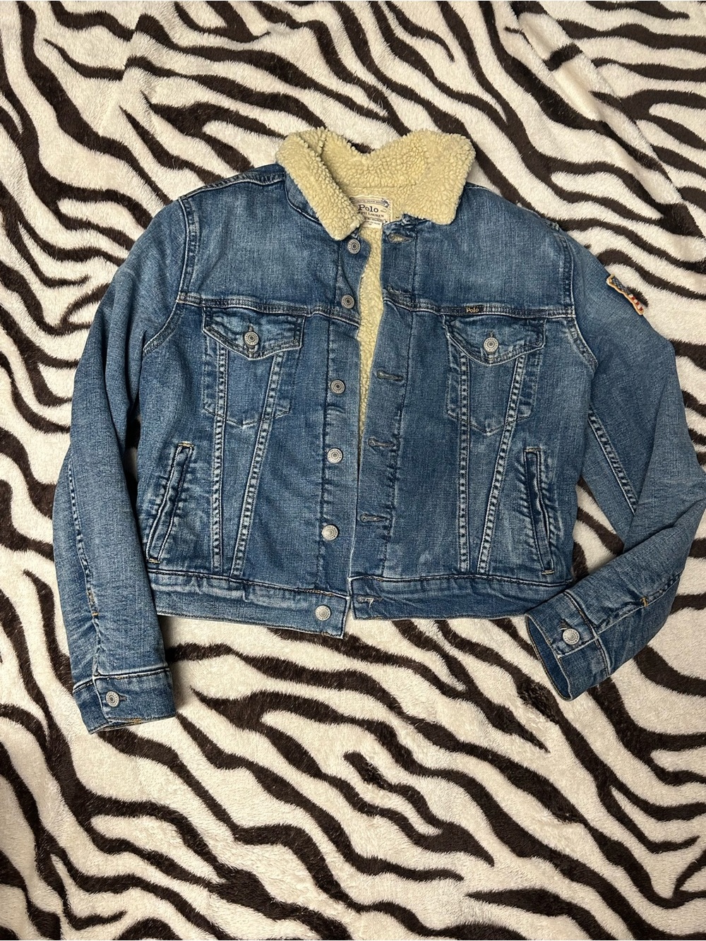 Polo by Ralph Lauren Blue Denim Jacket with Cream Sherpa Collar
